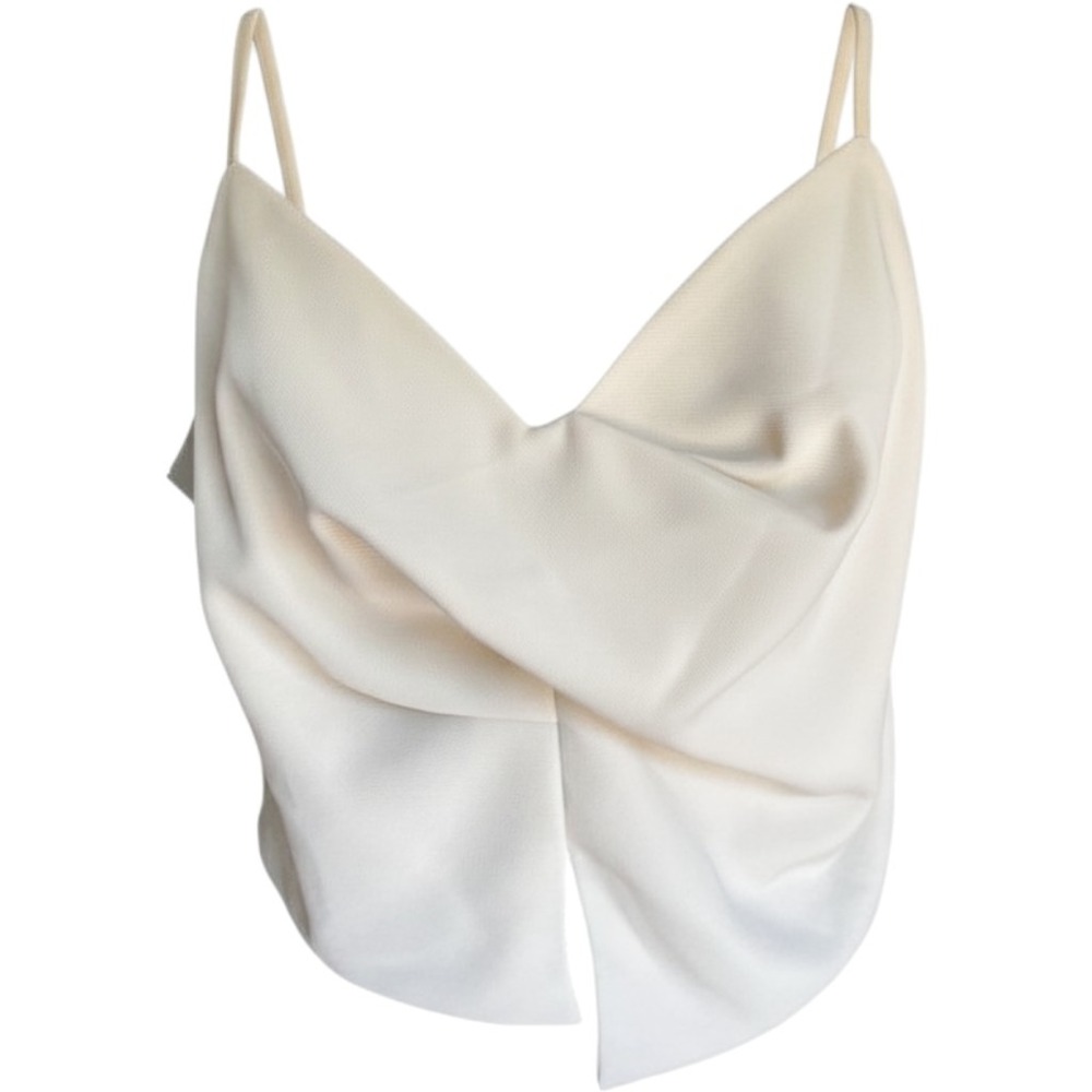BCBG New York Women Ivory Draped Twist Front Camisole Top XL Cream Adjustable